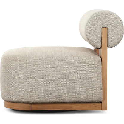Malta Outdoor Swivel Chair by Four Hands in faye sand, natural teak-fsc. Made from 100% olefin, solid fsc®-certified teak in a transitional style.