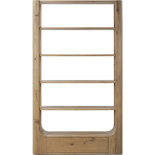 Lloyd Bookcase by Four Hands in aged natural oak veneer. Made from thick oak veneer, solid oak in a transitional style.
