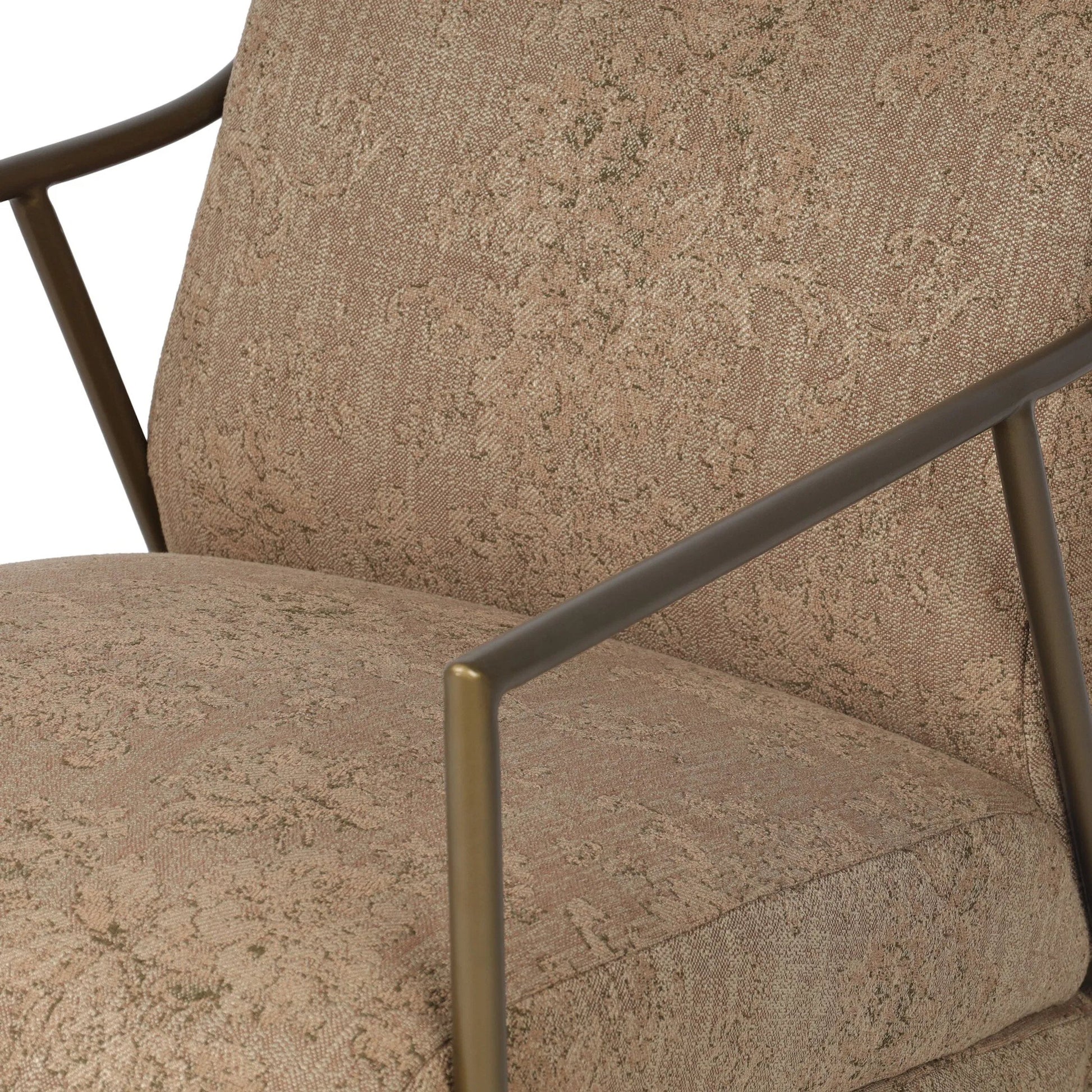 Cassidy Chair by Four Hands in fallingbrook cafe, brushed brass. Made from 53% polyester, 33% rayon, 14% linen, iron in a transitional style.