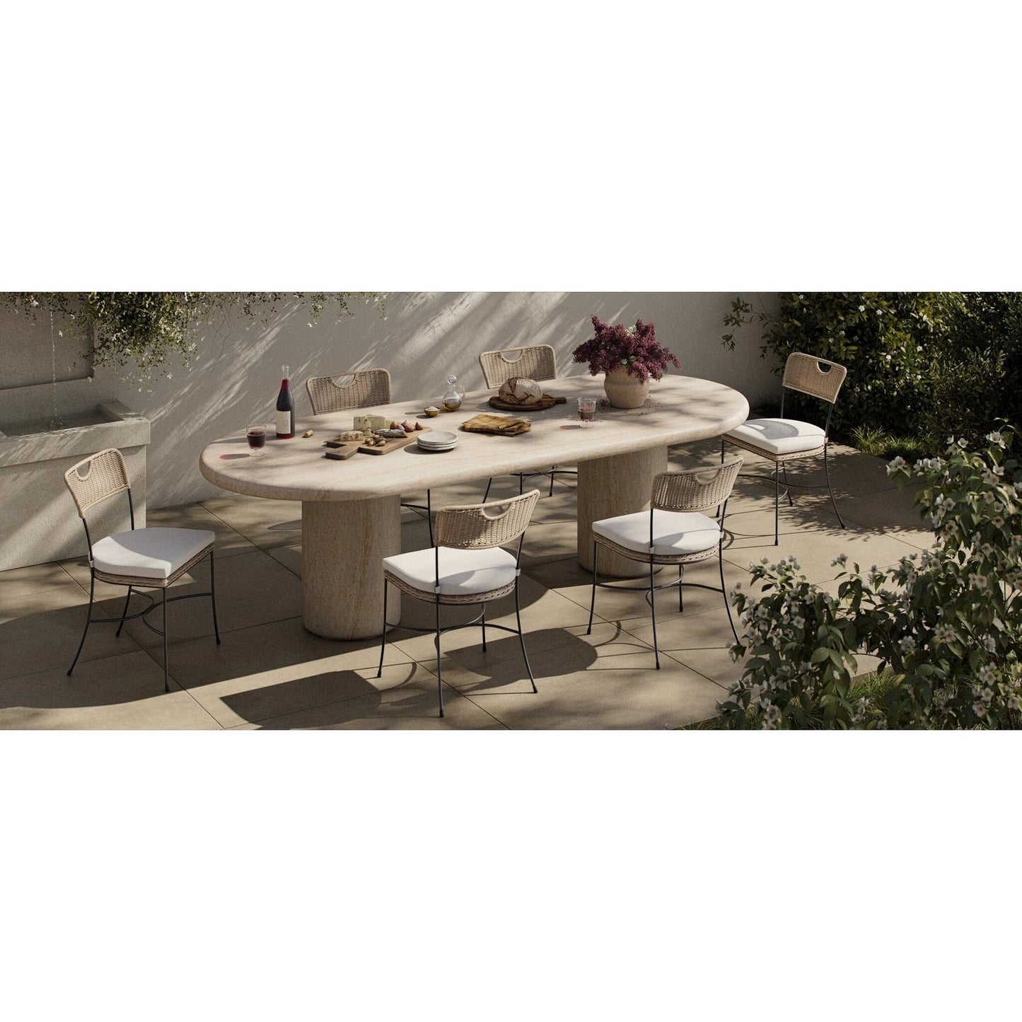 011 SI-2519267 | Lifestyle | Poole Outdoor Dining Table by Four Hands in textured sand concrete. Made from solid concrete in a transitional style.