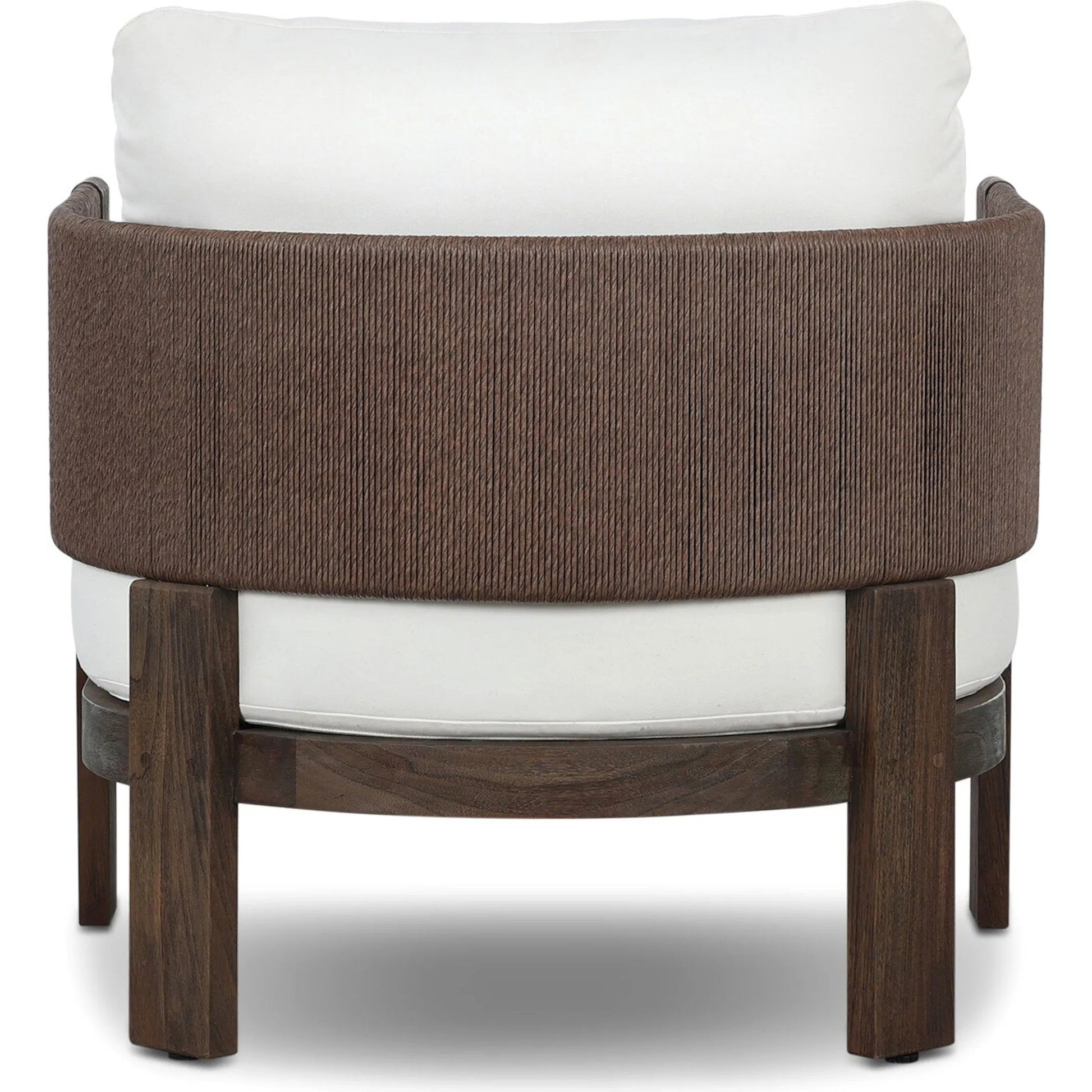 Delancy Outdoor Chair by Four Hands in arashi salt, stained saddle brown-fsc, tanned weave. Made from 100% acrylic, solid fsc®-certified teak, 100% polyethylene in a transitional style.
