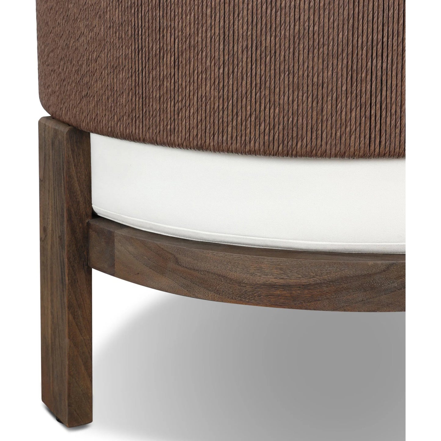 009 SI-2446537 | Closeup | Delancy Outdoor Chair by Four Hands in arashi salt, stained saddle brown-fsc, tanned weave. Made from 100% acrylic, solid fsc®-certified teak, 100% polyethylene in a transitional style.