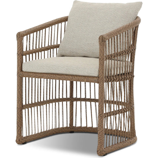 Montecito Outdoor Dining Chair by Four Hands in faye sand, faux dark hyacinth. Made from 100% olefin, 100% polyethylene in a unique style.