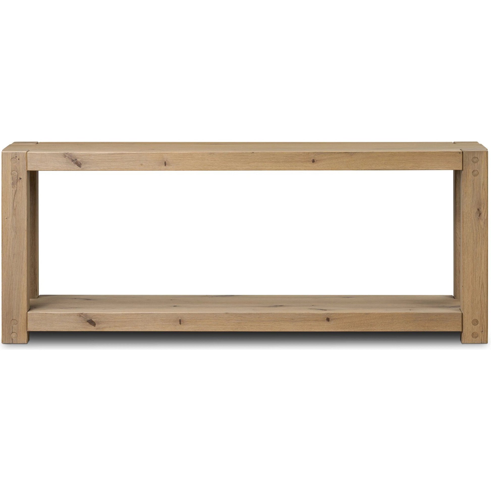 Emmer Console Table by Four Hands in aged smoked oak, aged smoked oak veneer. Made from solid oak, thick oak veneer in a transitional style.