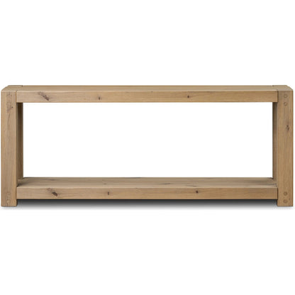 Emmer Console Table by Four Hands in aged smoked oak, aged smoked oak veneer. Made from solid oak, thick oak veneer in a transitional style.