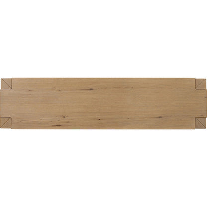 Emmer Console Table by Four Hands in aged smoked oak, aged smoked oak veneer. Made from solid oak, thick oak veneer in a transitional style.