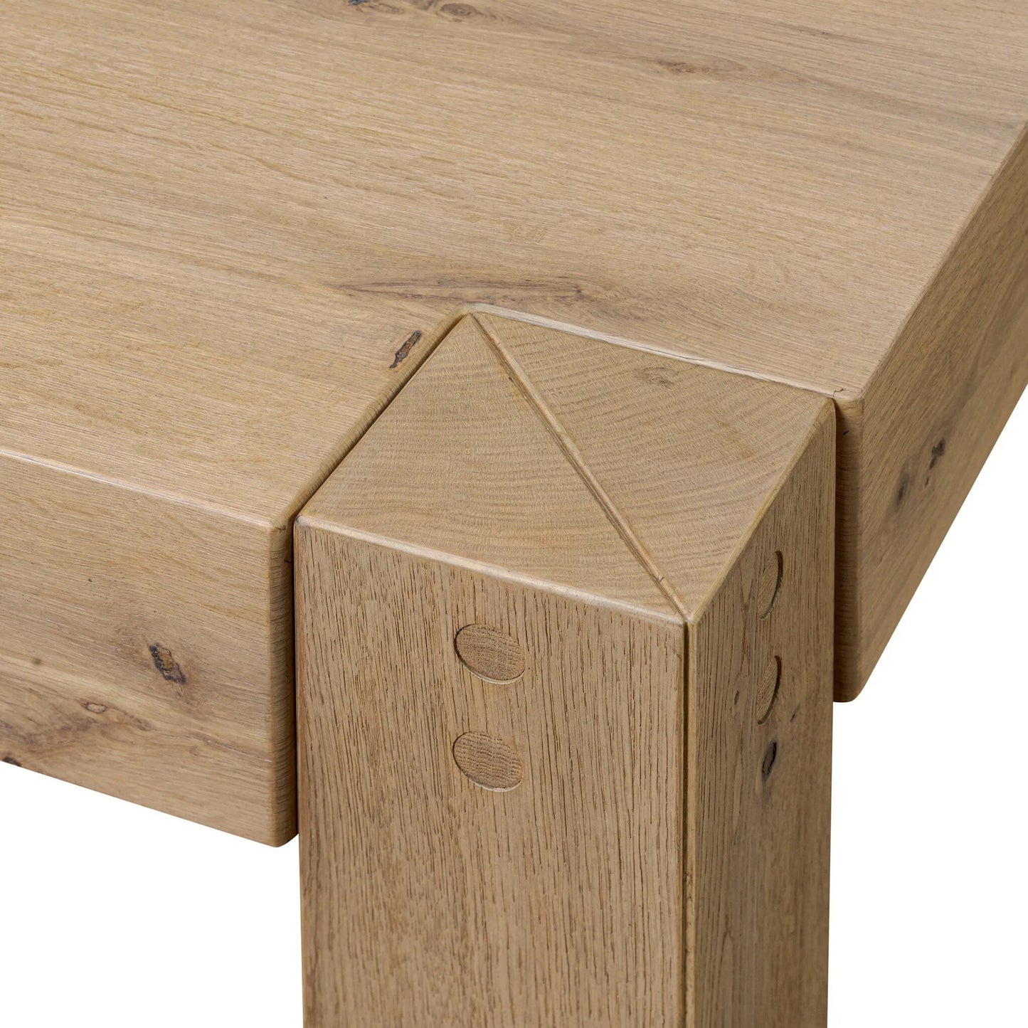 005 SI-2446543 | Closeup | Emmer Coffee Table by Four Hands in aged smoked oak, aged smoked oak veneer. Made from solid oak, thick oak veneer in a transitional style.