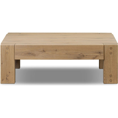 Emmer Coffee Table by Four Hands in aged smoked oak, aged smoked oak veneer. Made from solid oak, thick oak veneer in a transitional style.