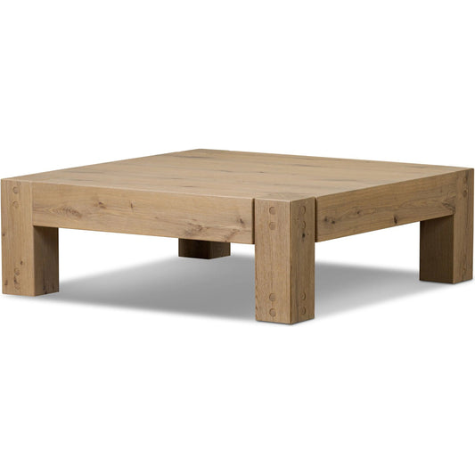 Emmer Coffee Table by Four Hands in aged smoked oak, aged smoked oak veneer. Made from solid oak, thick oak veneer in a unique style.