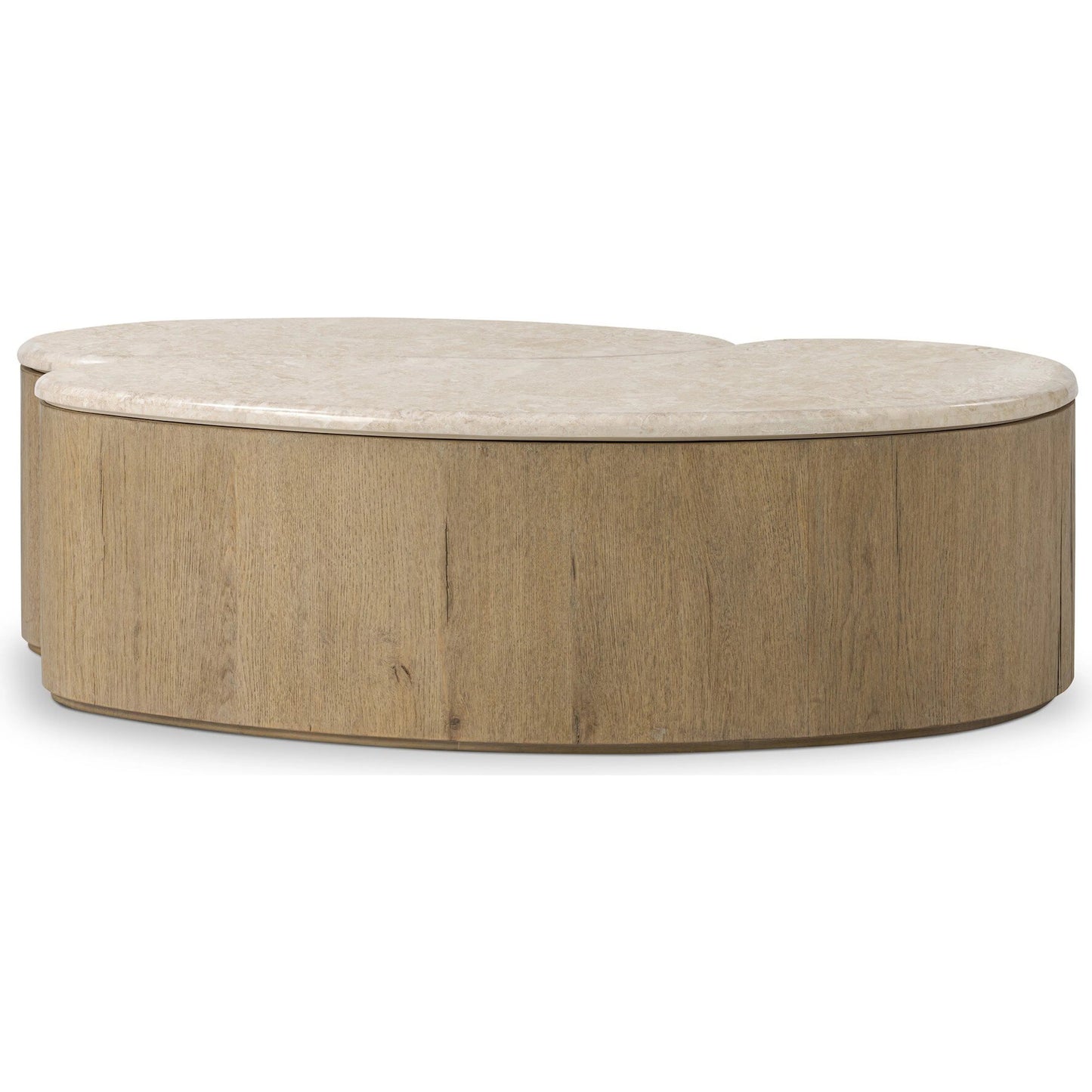 004 SI-2519199 | Additional Silo | Ingrid Coffee Table by Four Hands in cappuccino marble, drifted oak veneer. Made from solid marble, thick oak veneer, solid oak in a transitional style.