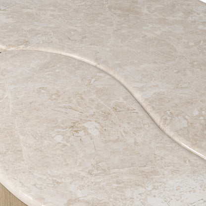 Ingrid Coffee Table by Four Hands in cappuccino marble, drifted oak veneer. Made from solid marble, thick oak veneer, solid oak in a transitional style.