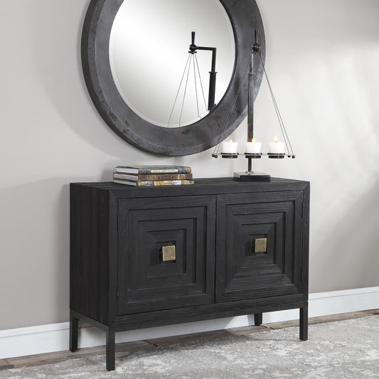 Aiken 2-Door Cabinet by Uttermost in walnut. Made from fir, iron, mdf in a transitional style.