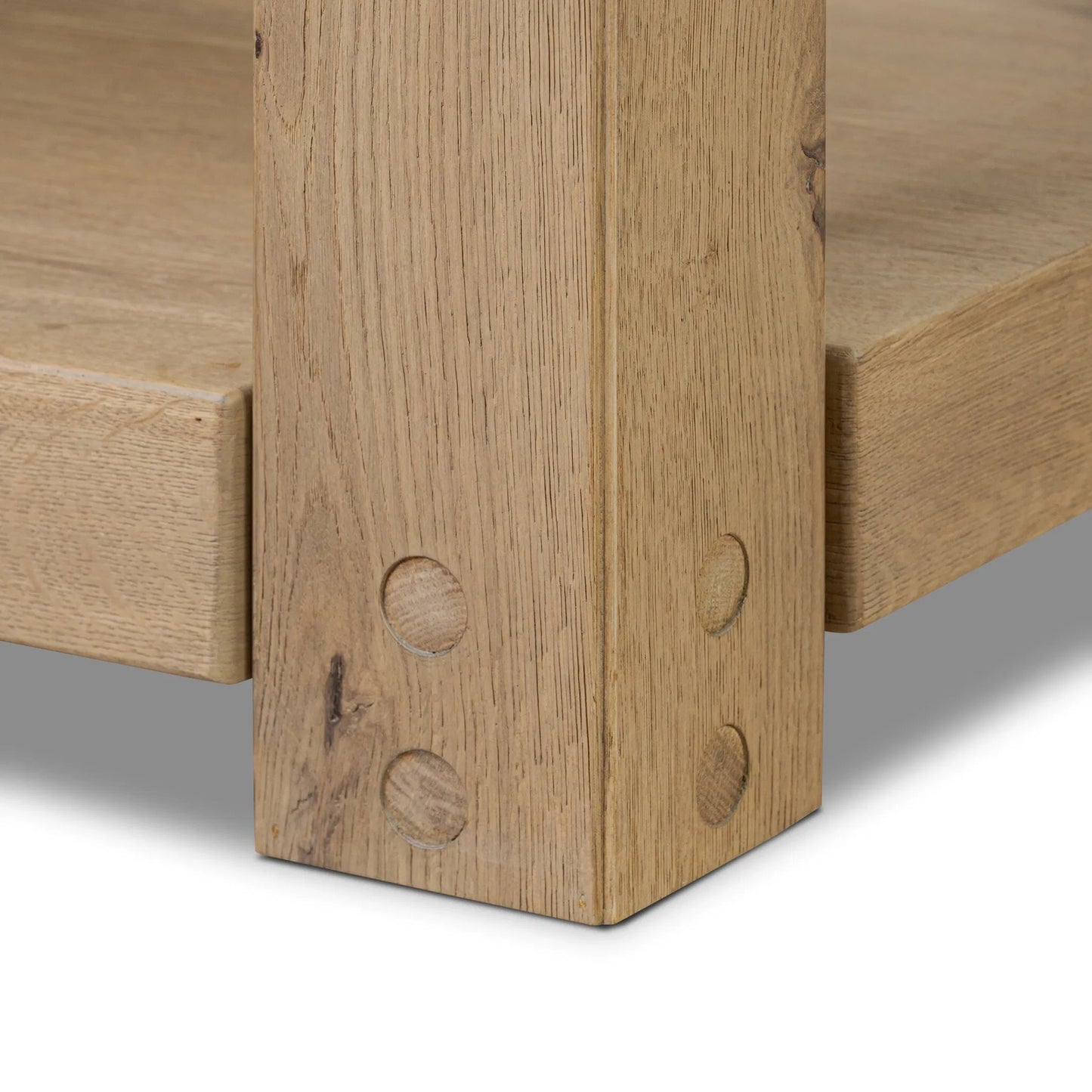 008 SI-2446546 | Closeup | Emmer End Table by Four Hands in aged smoked oak, aged smoked oak veneer. Made from solid oak, thick oak veneer in a transitional style.