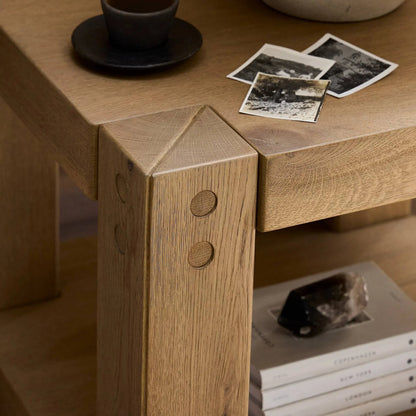 Emmer End Table by Four Hands in aged smoked oak, aged smoked oak veneer. Made from solid oak, thick oak veneer in a transitional style.