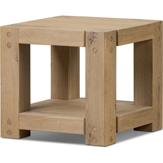 Emmer End Table by Four Hands in aged smoked oak, aged smoked oak veneer. Made from solid oak, thick oak veneer in a unique style.