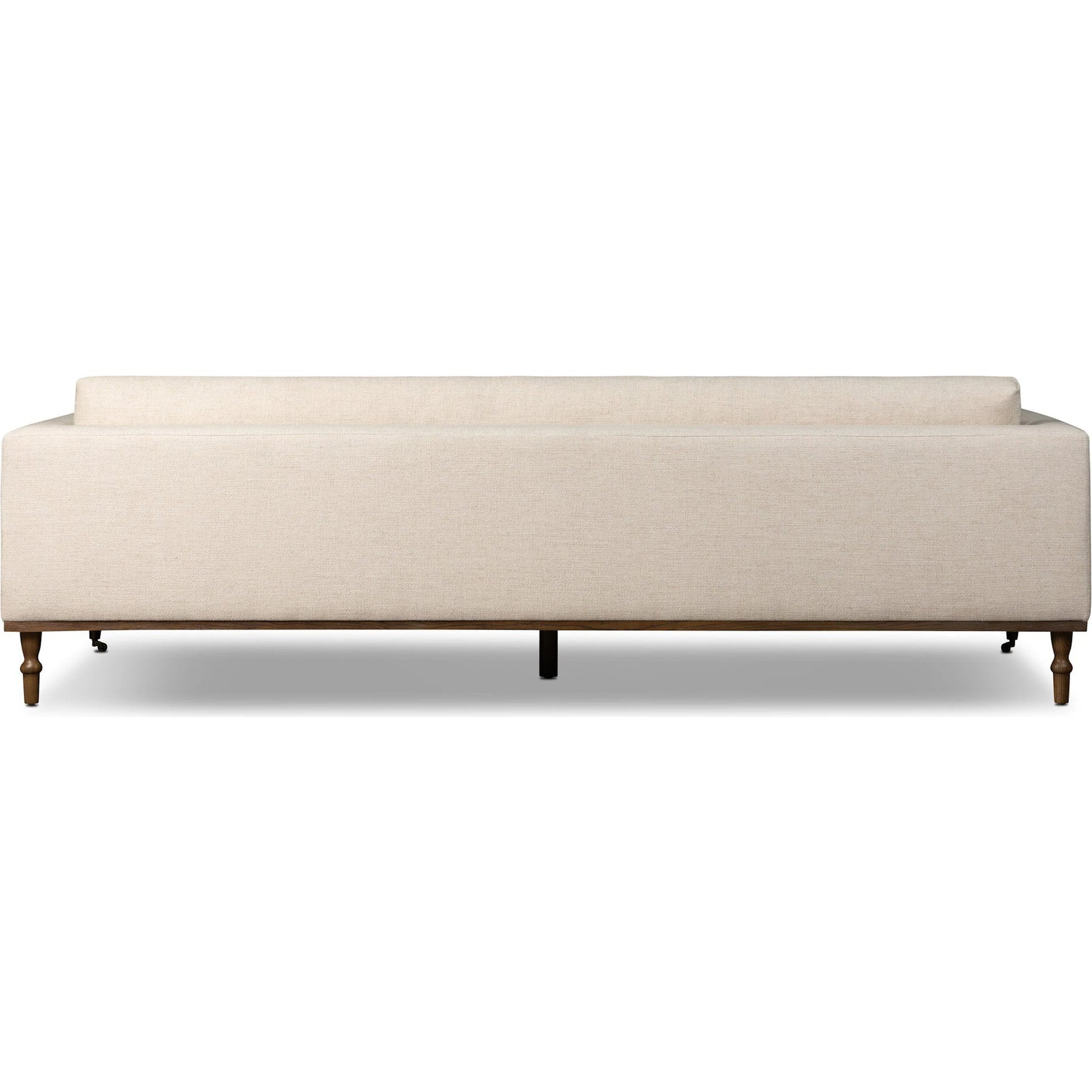 Harlin Sofa by Four Hands in thames cream, brushed brass, amber oak. Made from 66% polyester, 19% acrylic, 15% flax, linen, iron, solid oak in a unique style.