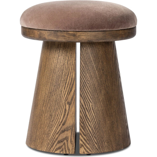Bea Accent Stool by Four Hands in monte mushroom, antique walnut veneer. Made from 50% viscose, 50% wool, ash veneer, solid ash in a rustic style.