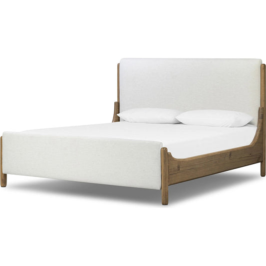 Savall Bed by Four Hands in crypton nomad snow, worn oak. Made from 92% polyester, 8% flax/linen, solid oak in a unique style.