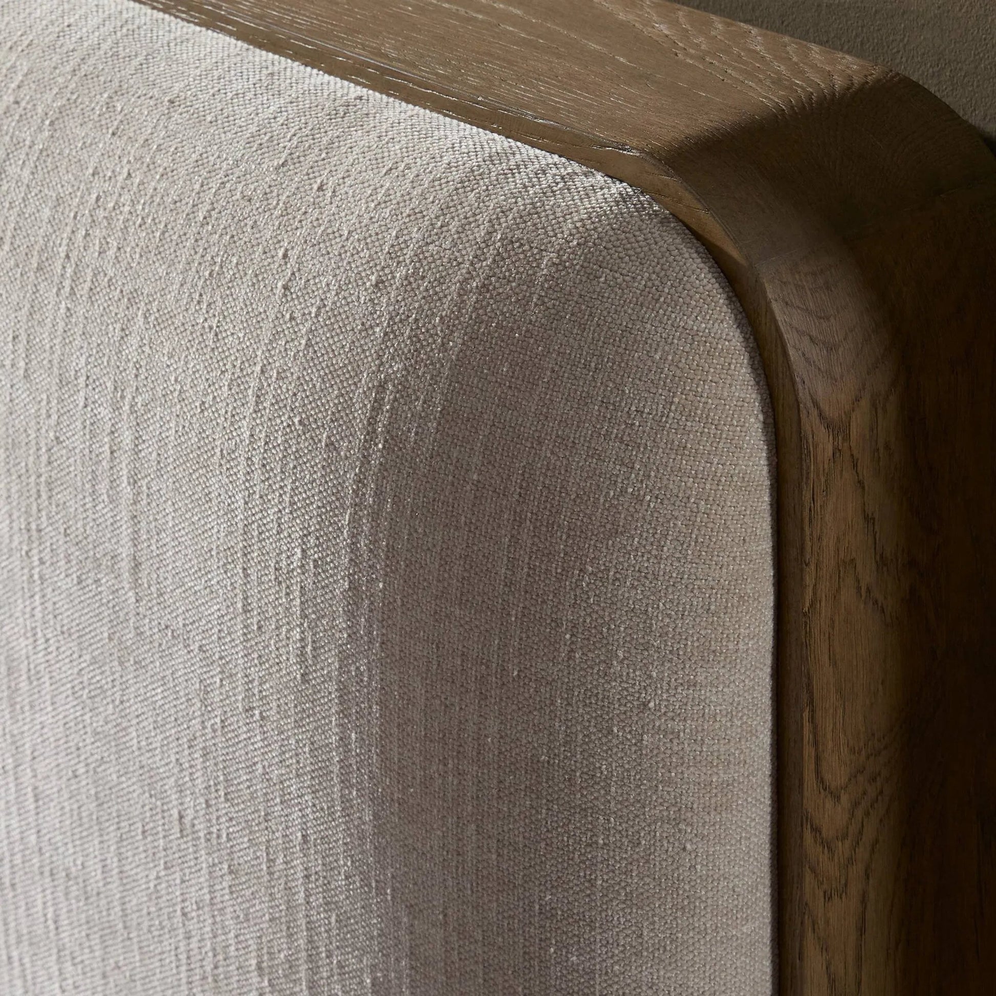 Pierce Bed by Four Hands in holland sand, drifted oak. Made from 80% recycled polyester, 20% polyester, solid oak in a transitional style.