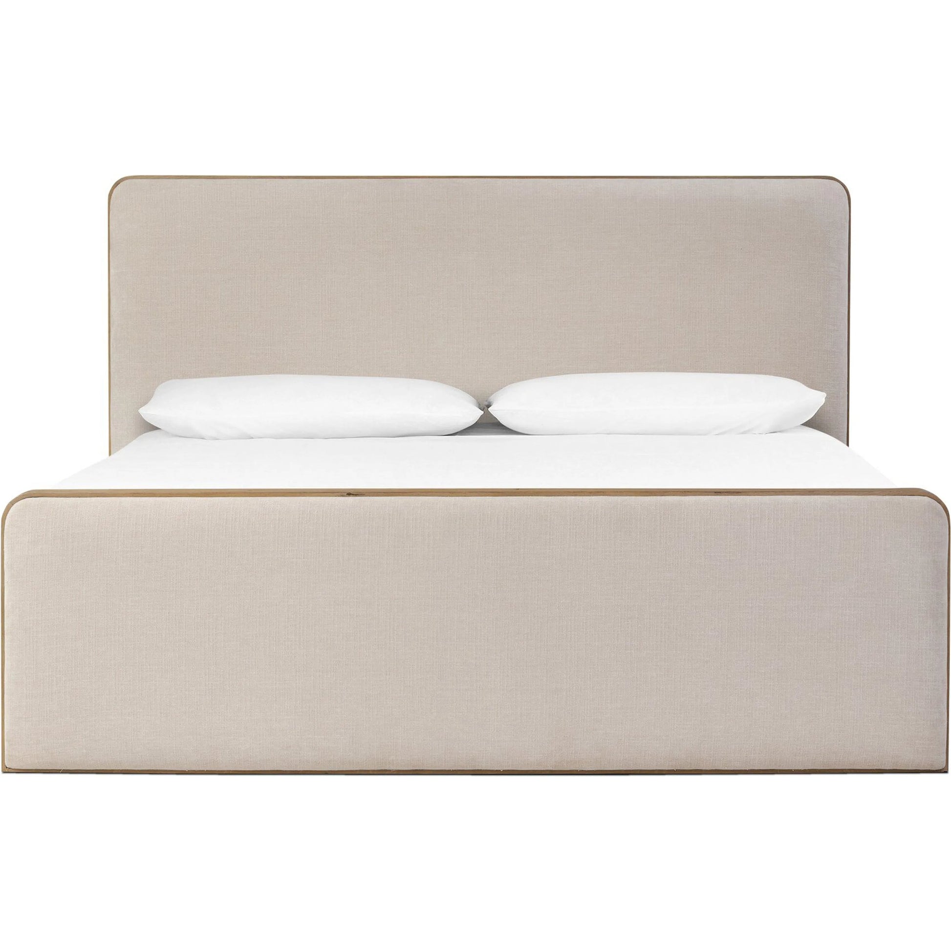 Pierce Bed by Four Hands in holland sand, drifted oak. Made from 80% recycled polyester, 20% polyester, solid oak in a transitional style.