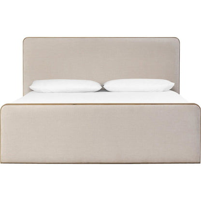 Pierce Bed by Four Hands in holland sand, drifted oak. Made from 80% recycled polyester, 20% polyester, solid oak in a transitional style.