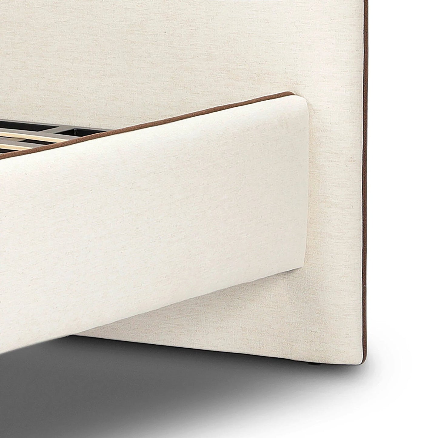 006 SI-2446530,SI-2446531 | Closeup | Cambria Bed by Four Hands in crypton nomad snow, crypton nomad mushroom. Made from 92% polyester, 8% flax/linen in a transitional style.