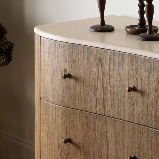 Boa 6 Drawer Dresser by Four Hands in sandy mindi veneer. Made from mindi veneer, solid mindi in a transitional style.