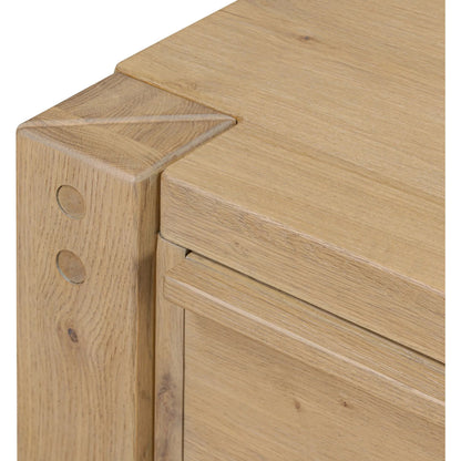 Emmer Nightstand by Four Hands in aged smoked oak, aged smoked oak veneer. Made from solid oak, thick oak veneer in a transitional style.