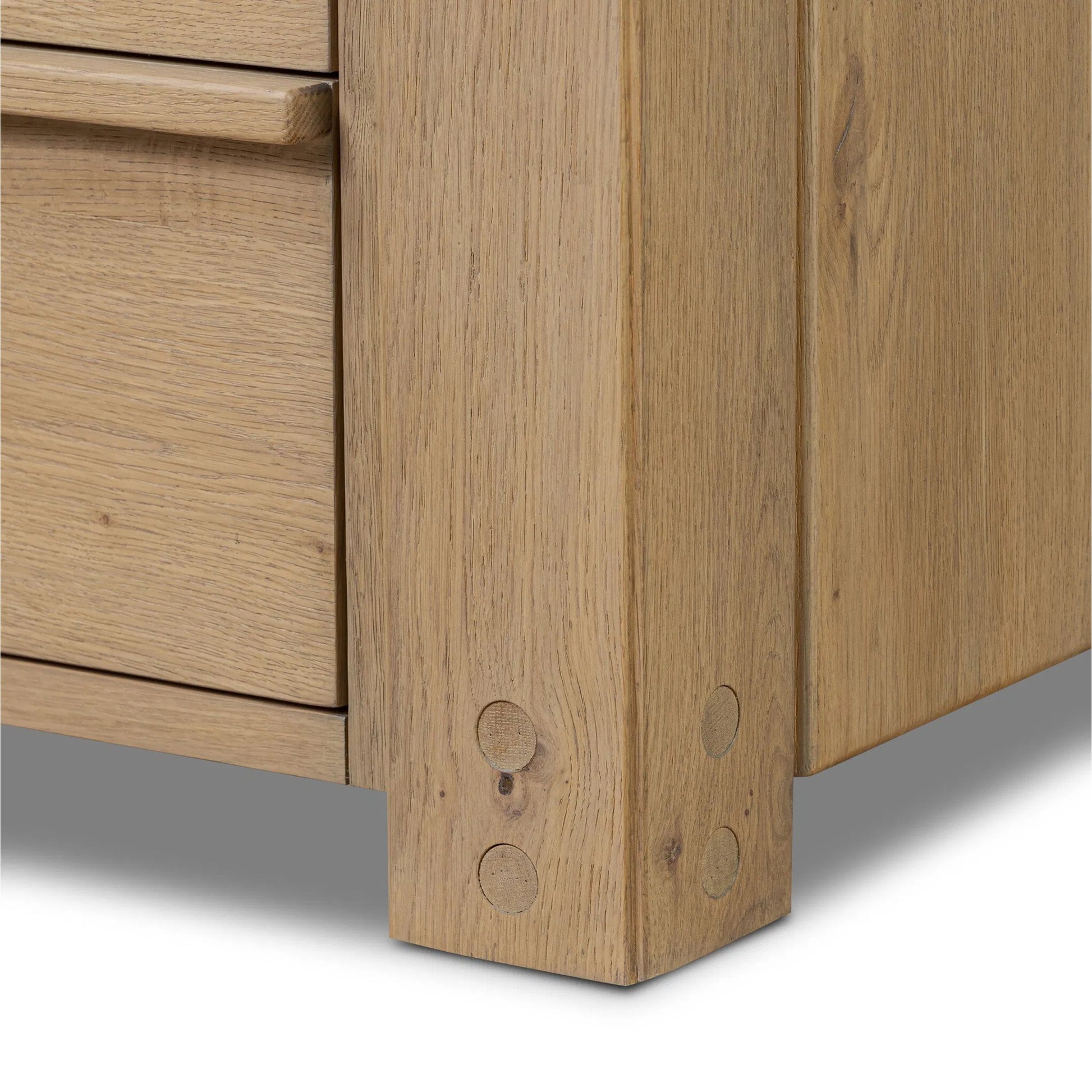 Emmer Nightstand by Four Hands in aged smoked oak, aged smoked oak veneer. Made from solid oak, thick oak veneer in a transitional style.