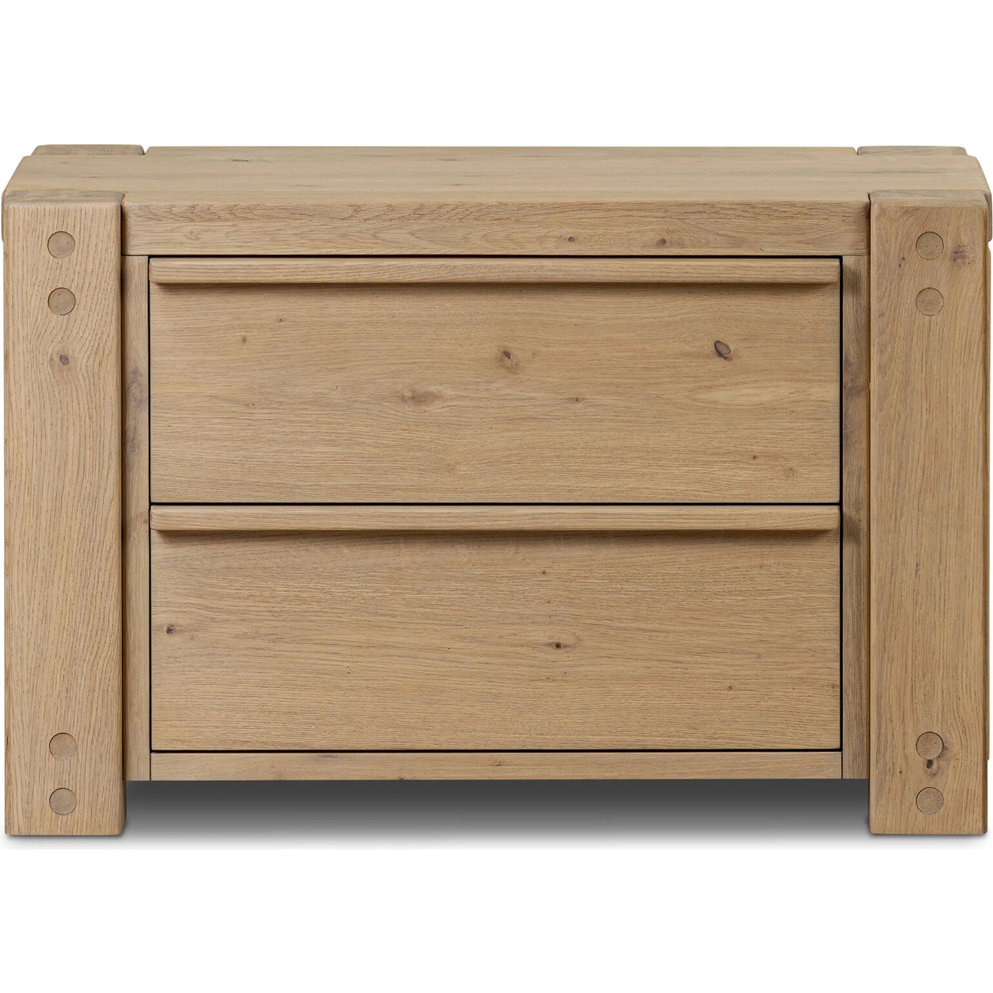 Emmer Nightstand by Four Hands in aged smoked oak, aged smoked oak veneer. Made from solid oak, thick oak veneer in a transitional style.
