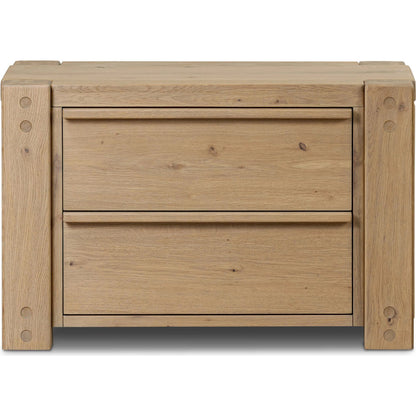 Emmer Nightstand by Four Hands in aged smoked oak, aged smoked oak veneer. Made from solid oak, thick oak veneer in a transitional style.