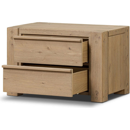 Emmer Nightstand by Four Hands in aged smoked oak, aged smoked oak veneer. Made from solid oak, thick oak veneer in a transitional style.