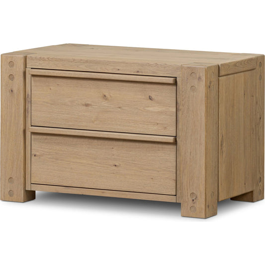 Emmer Nightstand by Four Hands in aged smoked oak, aged smoked oak veneer. Made from solid oak, thick oak veneer in a unique style.