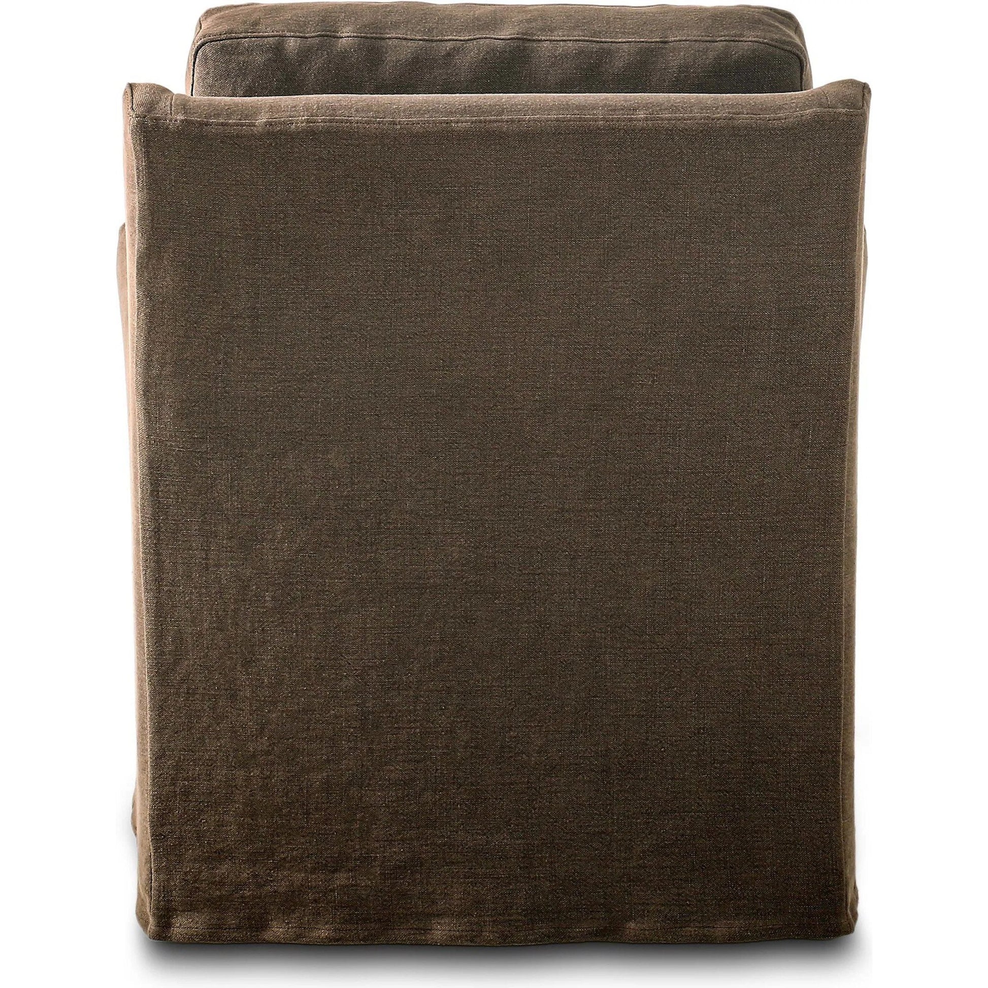 Monette Glider Swivel Chair by Four Hands in broadway coffee. Made from 100% flax/linen in a transitional style.