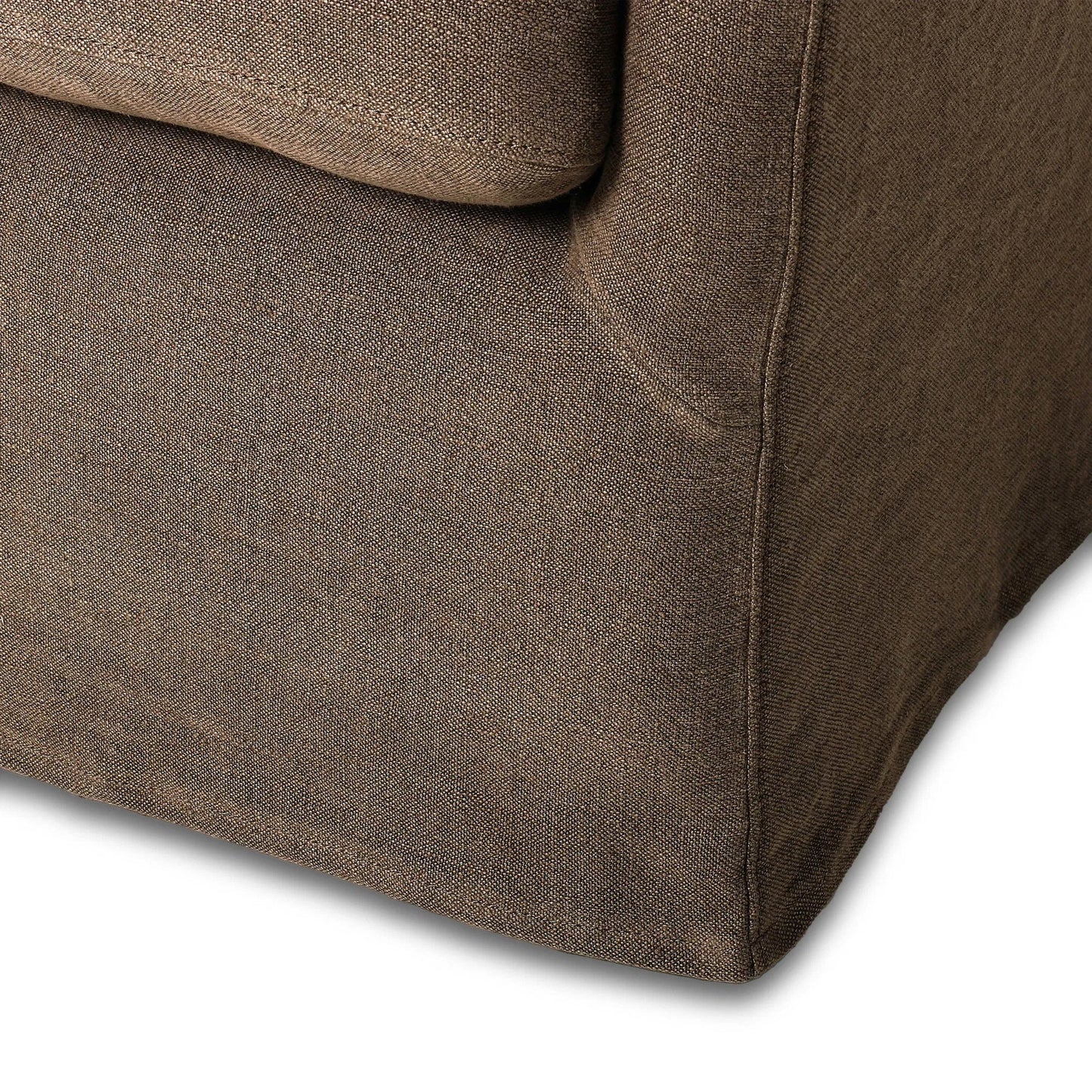 007 SI-2446610 | Closeup | Monette Glider Swivel Chair by Four Hands in broadway coffee. Made from 100% flax/linen in a transitional style.