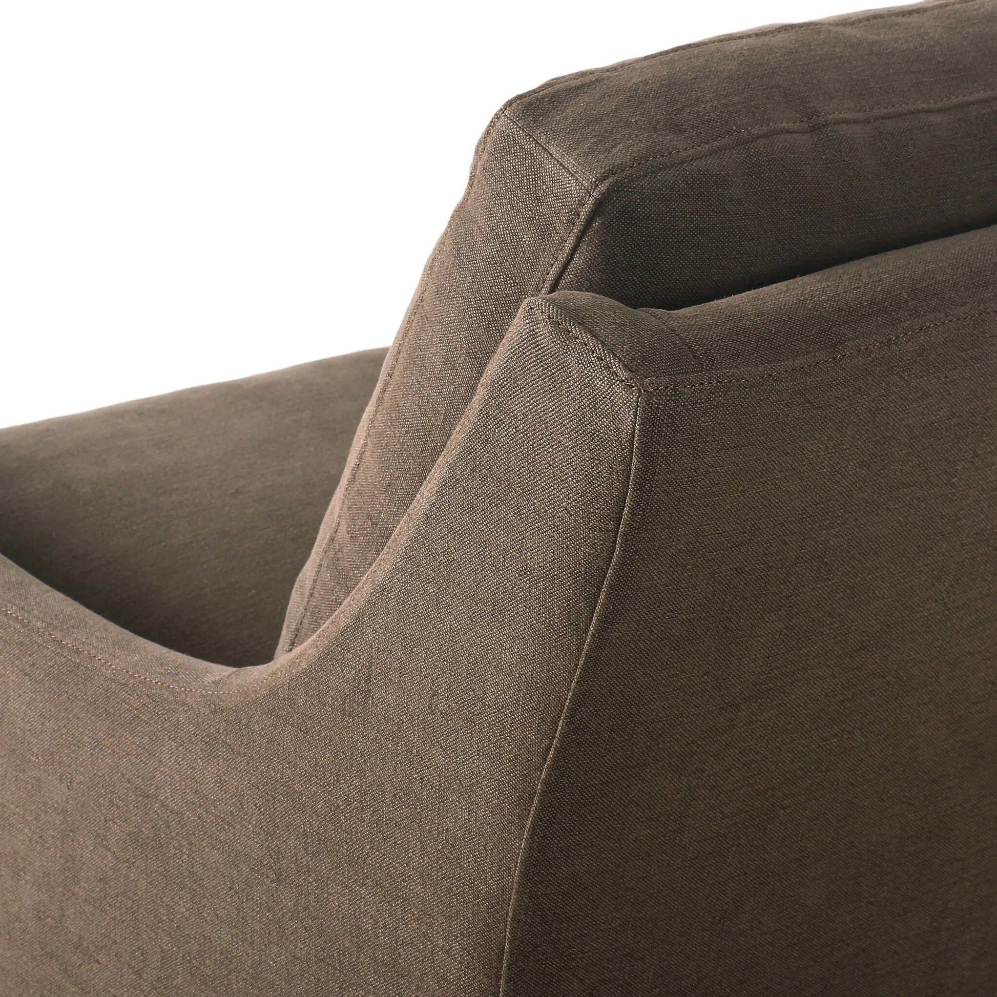 Monette Glider Swivel Chair by Four Hands in broadway coffee. Made from 100% flax/linen in a transitional style.