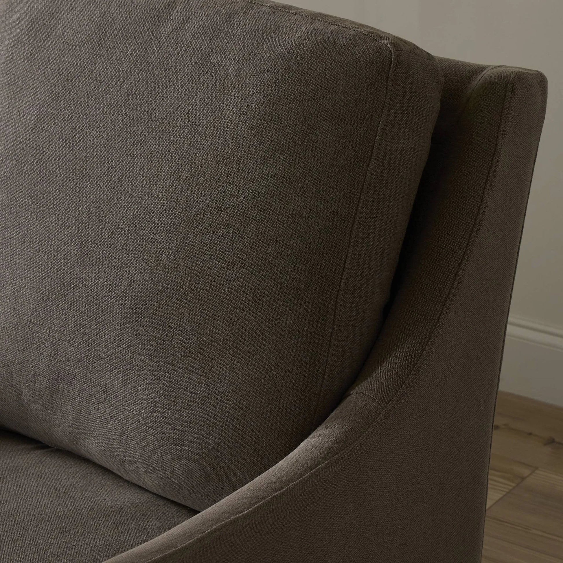 Monette Glider Swivel Chair by Four Hands in broadway coffee. Made from 100% flax/linen in a transitional style.