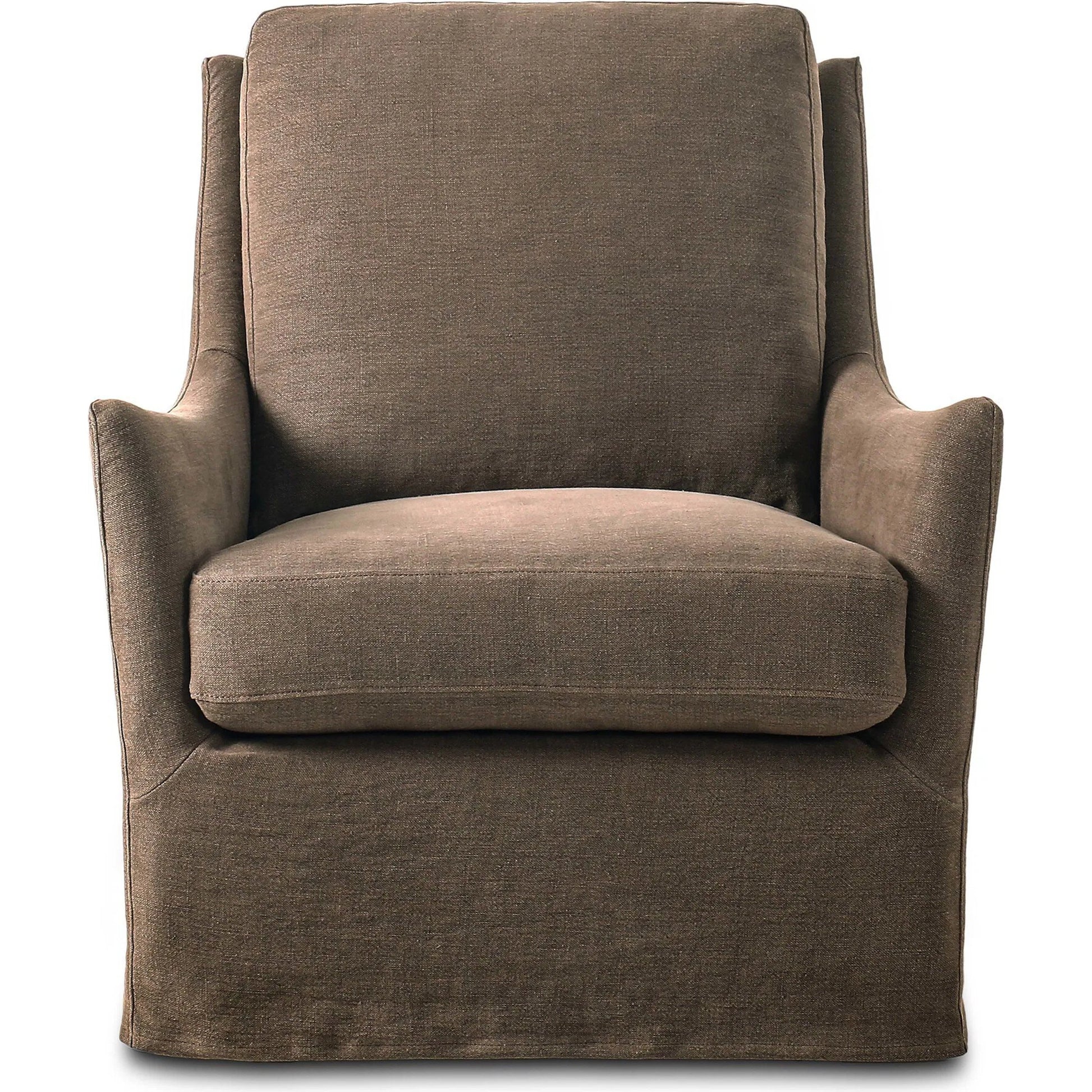 Monette Glider Swivel Chair by Four Hands in broadway coffee. Made from 100% flax/linen in a transitional style.