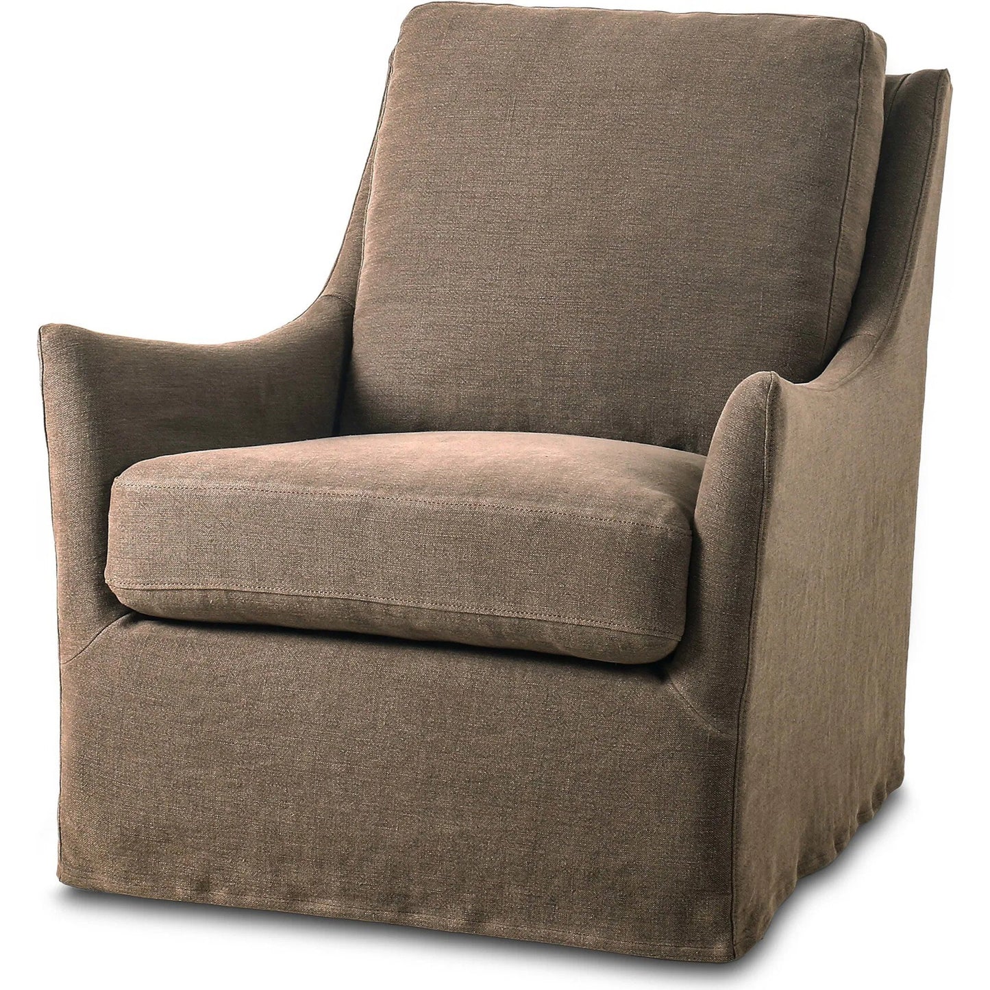 001 SI-2446610 | Primary Silo | Monette Glider Swivel Chair by Four Hands in broadway coffee. Made from 100% flax/linen in a transitional style.