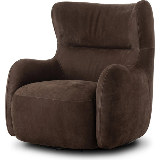 Mardell Swivel Chair by Four Hands in nubuck cigar. Made from top grain leather in a unique style.