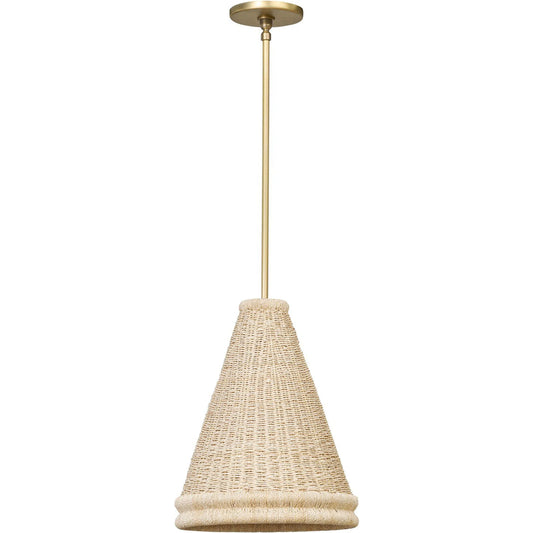 Riata Pendant by Four Hands in aged brass, light raffia, black cord. Made from unique in a unique style.