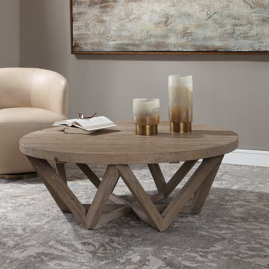 Kendry Reclaimed Wood Coffee Table by Uttermost. Made from old elm in a modern style.