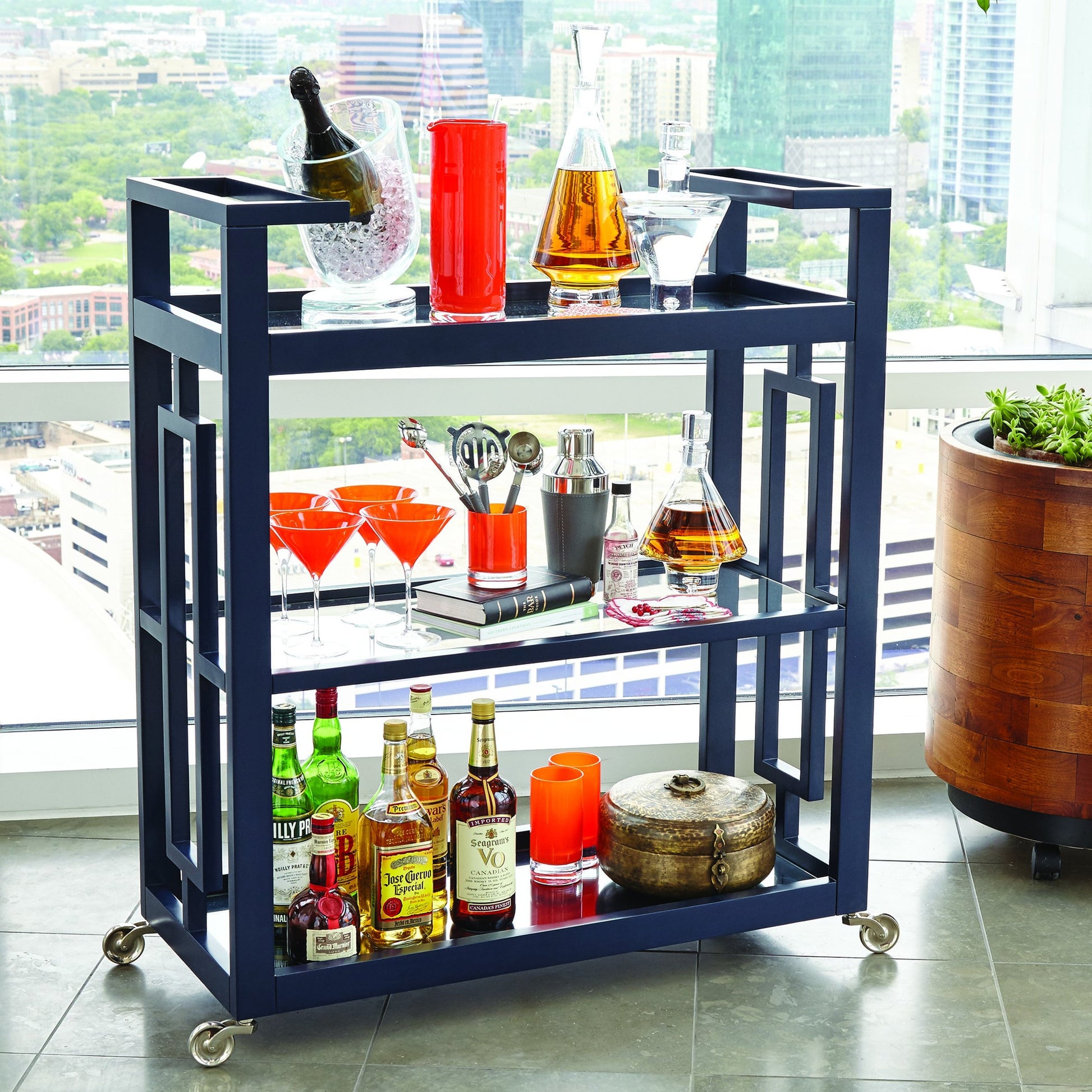 Grid Block Bar Cart by Global Views. Made from unique in a transitional style.