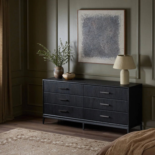 Rosenell 6 Drawer Dresser by Four Hands. Made from rush, oak veneer, solid oak in a transitional style.