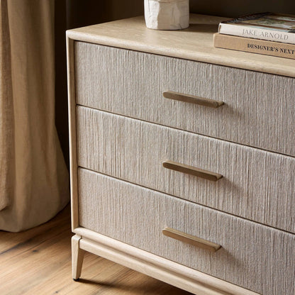 Rosenell 6 Drawer Dresser by Four Hands in natural paper cord, natural oak veneer, natural oak solid. Made from rush, oak veneer, solid oak in a transitional style.
