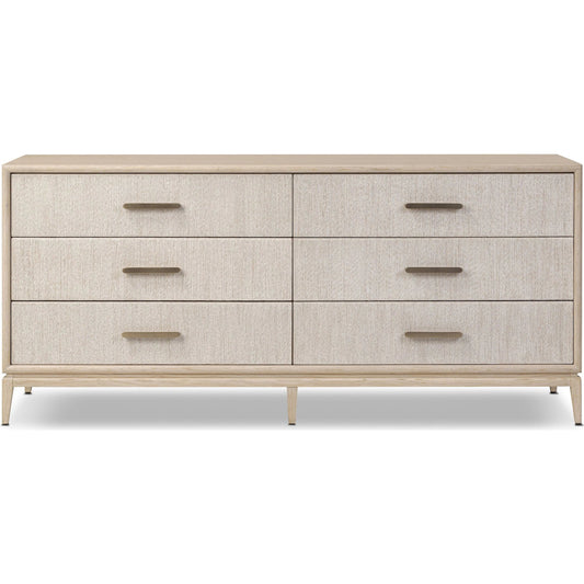 Rosenell 6 Drawer Dresser by Four Hands. Made from rush, oak veneer, solid oak in a transitional style.