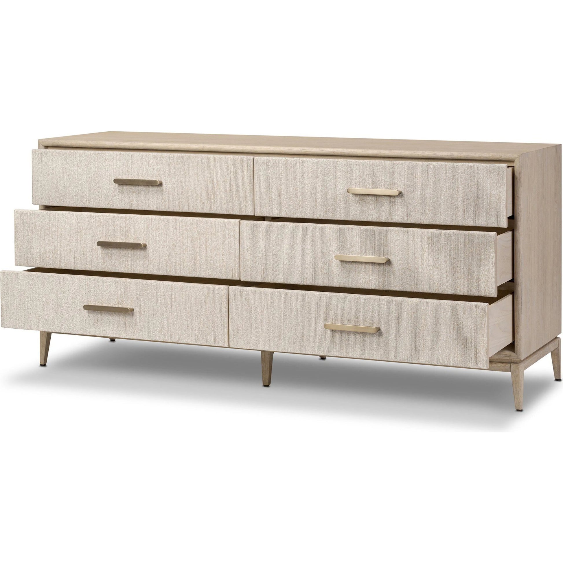 Rosenell 6 Drawer Dresser by Four Hands in natural paper cord, natural oak veneer, natural oak solid. Made from rush, oak veneer, solid oak in a transitional style.