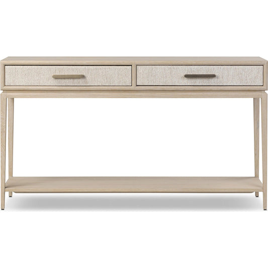 Rosenell 60" Console Table by Four Hands in natural oak solid, natural paper cord, natural oak veneer. Made from solid oak, rush, oak veneer in a transitional style.
