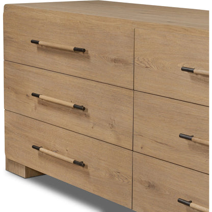 Eden 6 Drawer Dresser by Four Hands in aged smoked oak veneer. Made from thick oak veneer in a transitional style.