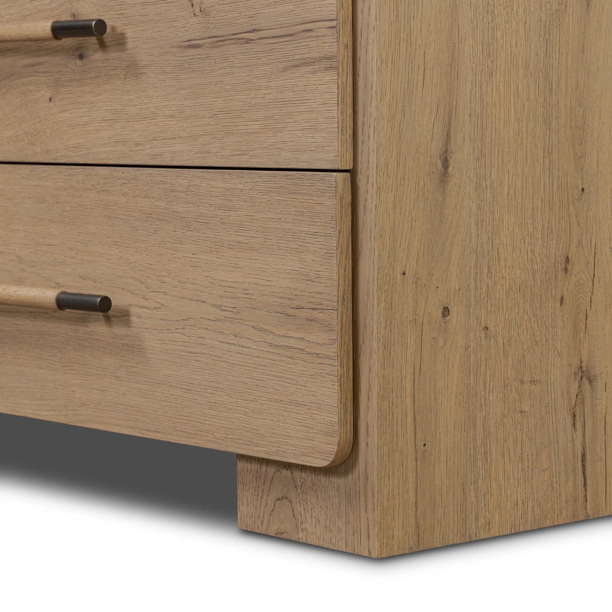 Eden 6 Drawer Dresser by Four Hands in aged smoked oak veneer. Made from thick oak veneer in a transitional style.